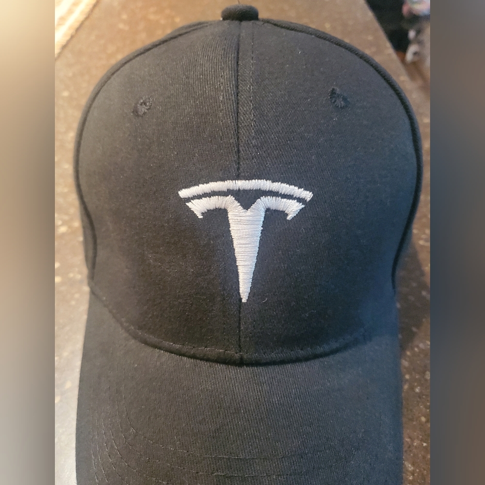 TESLA Black Adjustable Hat w/White Embroidered TESLA Logo on Front